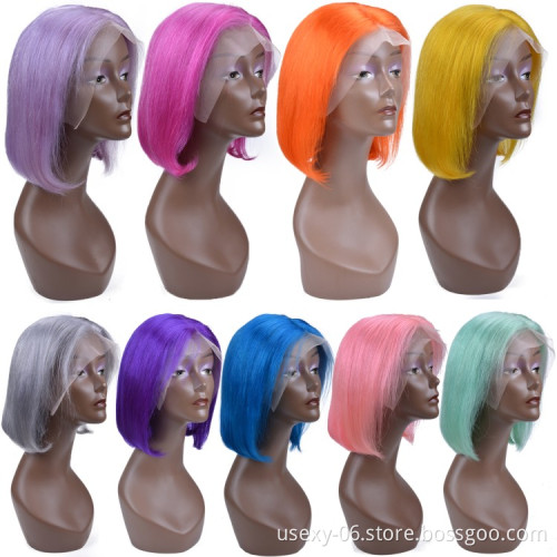 Short bob closure wigs for black women unprocessed raw virgin brazilian hair bob wigs human hair lace front purple wigs women
